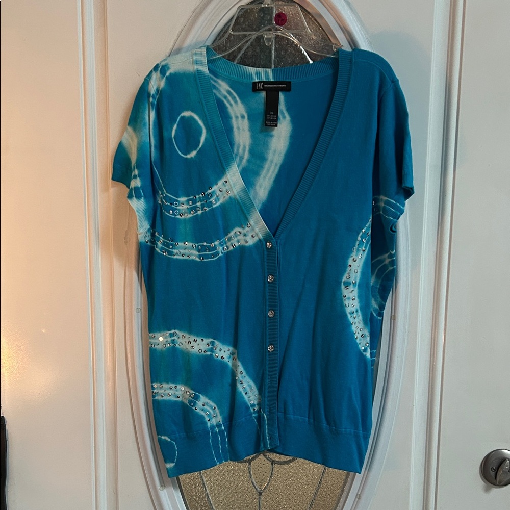 INC International Concepts Teal Tie-Dye Blouse